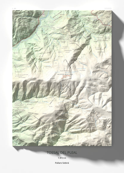 Mapa de relieve de Tossal del Puial, 1913 m, Pallars Sobirà, lámina 100 Cims de Trobart 50 × 70 cm.