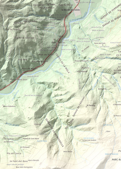 Mapa de relieve de Tossal del Puial, 1913 m, Pallars Sobirà, lámina 100 Cims de Trobart. Detalle de la zona superior izquierda. 50 × 70 cm.
