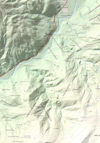 Mapa de relieve de Tossal del Puial, 1913 m, Pallars Sobirà, lámina 100 Cims de Trobart. Detalle de la zona superior izquierda. 70 × 100 cm.