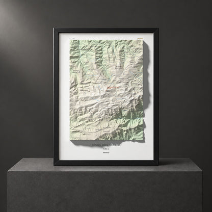 Mapa de relieve de Tossal dels Tres Reis, 1350 m, Montsià, lámina 100 Cims de Trobart. Presentación enmarcada. 30 × 40 cm.