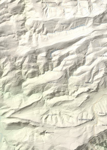 Mapa de relieve de Tossal dels Tres Reis, 1350 m, Montsià, lámina 100 Cims de Trobart. Detalle de la zona inferior izquierda. 50 × 70 cm.