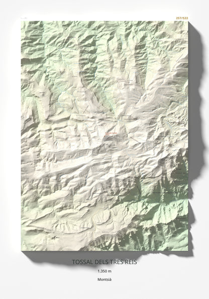 Mapa de relieve de Tossal dels Tres Reis, 1350 m, Montsià, lámina 100 Cims de Trobart 70 × 100 cm.