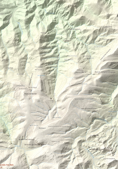 Mapa de relieve de Tossal dels Tres Reis, 1350 m, Montsià, lámina 100 Cims de Trobart. Detalle de la zona superior derecha. 70 × 100 cm.