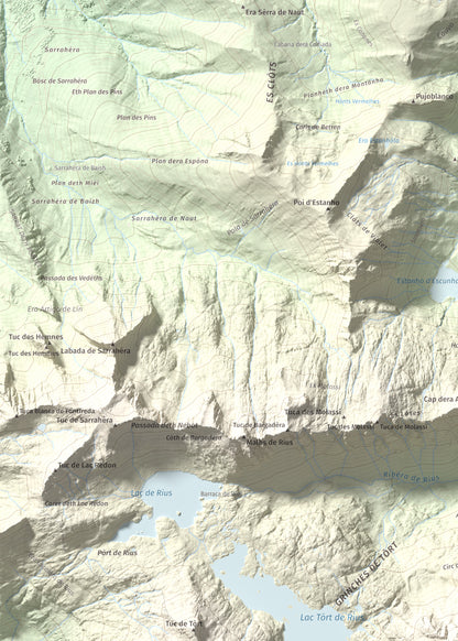 Mapa de relieve de Tossau de Mar, 2750 m, Val d'Aran, lámina 100 Cims de Trobart. Detalle de la zona superior izquierda. 50 × 70 cm.