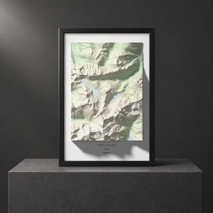 Mapa de relieve de Tossau de Mar, 2750 m, Val d'Aran, lámina 100 Cims de Trobart. Presentación enmarcada. 61 × 91 cm.