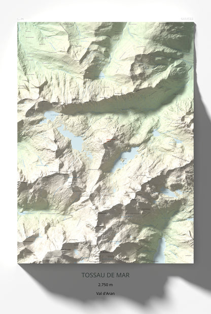 Mapa de relieve de Tossau de Mar, 2750 m, Val d'Aran, lámina 100 Cims de Trobart 61 × 91 cm.