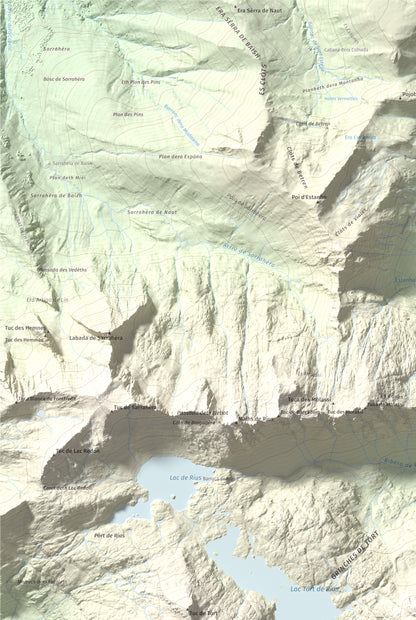 Mapa de relieve de Tossau de Mar, 2750 m, Val d'Aran, lámina 100 Cims de Trobart. Detalle de la zona superior izquierda. 61 × 91 cm.