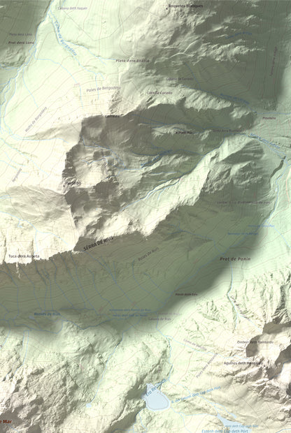 Mapa de relieve de Tossau de Mar, 2750 m, Val d'Aran, lámina 100 Cims de Trobart. Detalle de la zona superior derecha. 61 × 91 cm.