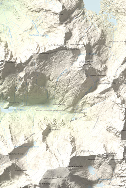 Mapa de relieve de Tossau de Mar, 2750 m, Val d'Aran, lámina 100 Cims de Trobart. Detalle de la zona inferior izquierda. 61 × 91 cm.