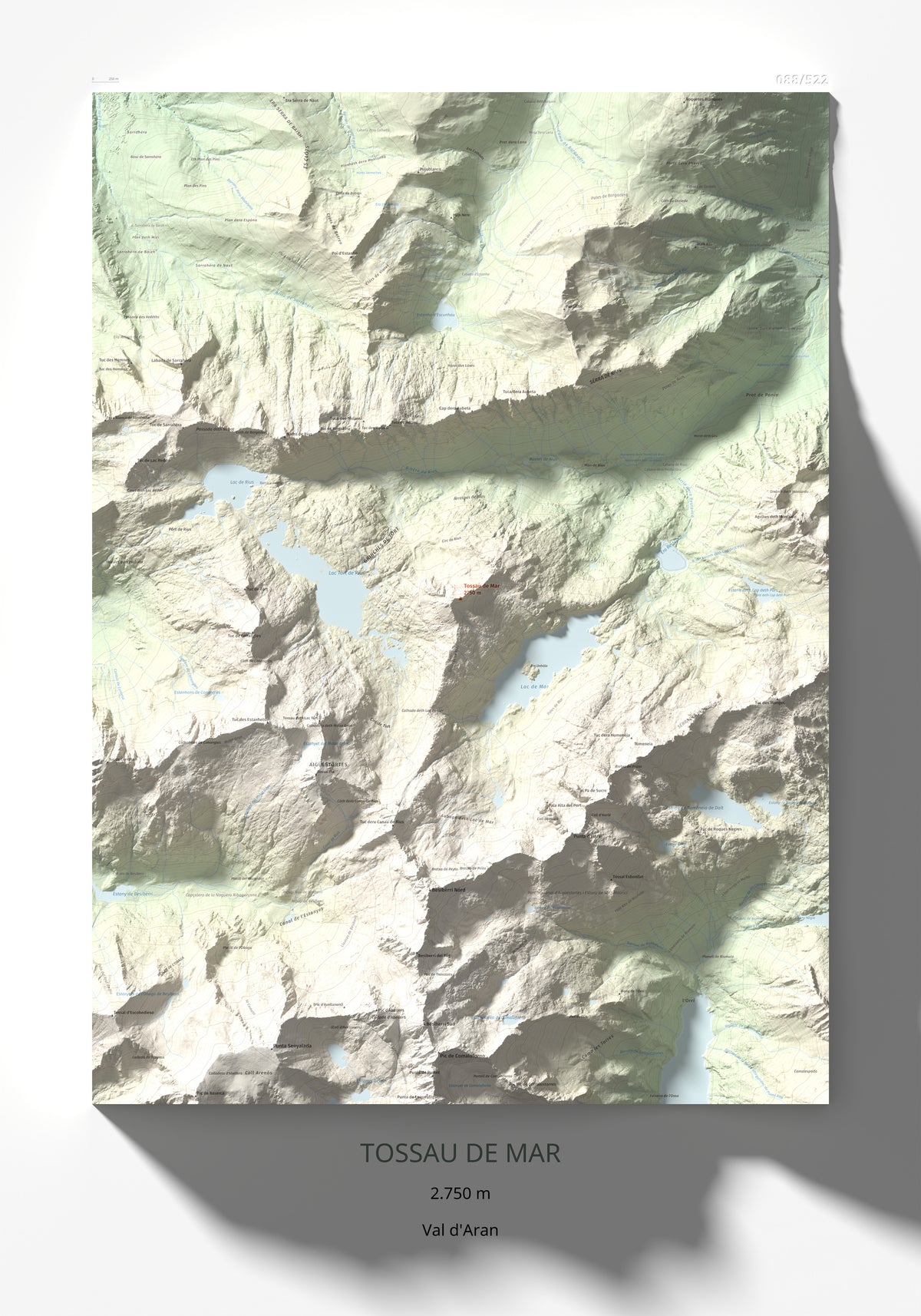 Mapa de relieve de Tossau de Mar, 2750 m, Val d'Aran, lámina 100 Cims de Trobart 70 × 100 cm.