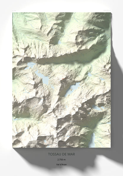 Mapa de relieve de Tossau de Mar, 2750 m, Val d'Aran, lámina 100 Cims de Trobart 70 × 100 cm.