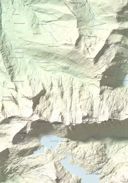 Mapa de relieve de Tossau de Mar, 2750 m, Val d'Aran, lámina 100 Cims de Trobart. Detalle de la zona superior izquierda. 70 × 100 cm.