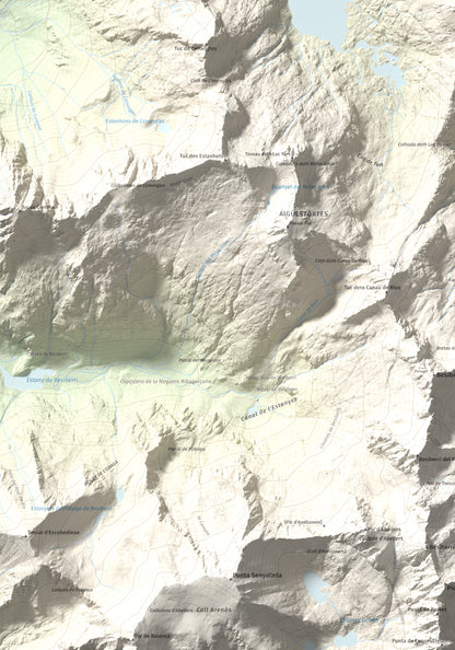Mapa de relieve de Tossau de Mar, 2750 m, Val d'Aran, lámina 100 Cims de Trobart. Detalle de la zona inferior izquierda. 70 × 100 cm.