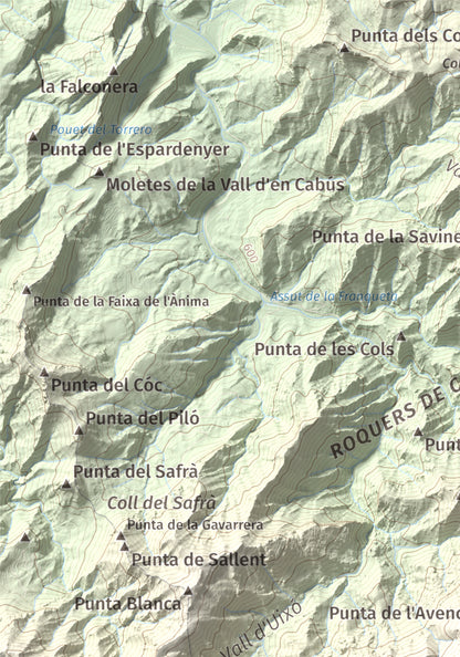 Mapa de relieve de Tosseta Rasa, 1217 m, Baix Ebre · Terra Alta, lámina 100 Cims de Trobart. Detalle de la zona superior izquierda. 21 × 30 cm.