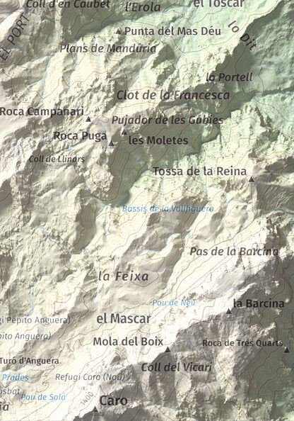 Mapa de relieve de Tosseta Rasa, 1217 m, Baix Ebre · Terra Alta, lámina 100 Cims de Trobart. Detalle de la zona inferior derecha. 21 × 30 cm.