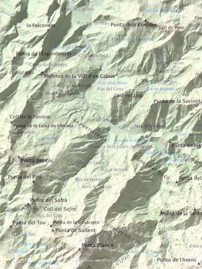Mapa de relieve de Tosseta Rasa, 1217 m, Baix Ebre · Terra Alta, lámina 100 Cims de Trobart. Detalle de la zona superior izquierda. 30 × 40 cm.