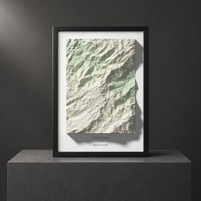 Mapa de relieve de Tosseta Rasa, 1217 m, Baix Ebre · Terra Alta, lámina 100 Cims de Trobart. Presentación enmarcada. 50 × 70 cm.