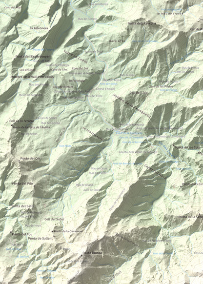 Mapa de relieve de Tosseta Rasa, 1217 m, Baix Ebre · Terra Alta, lámina 100 Cims de Trobart. Detalle de la zona superior izquierda. 50 × 70 cm.