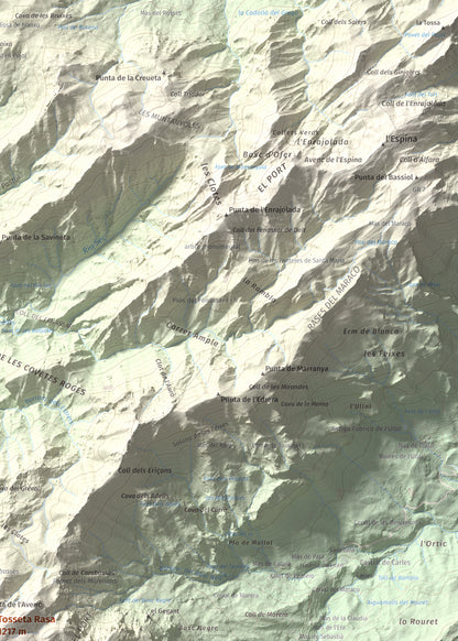 Mapa de relieve de Tosseta Rasa, 1217 m, Baix Ebre · Terra Alta, lámina 100 Cims de Trobart. Detalle de la zona superior derecha. 50 × 70 cm.