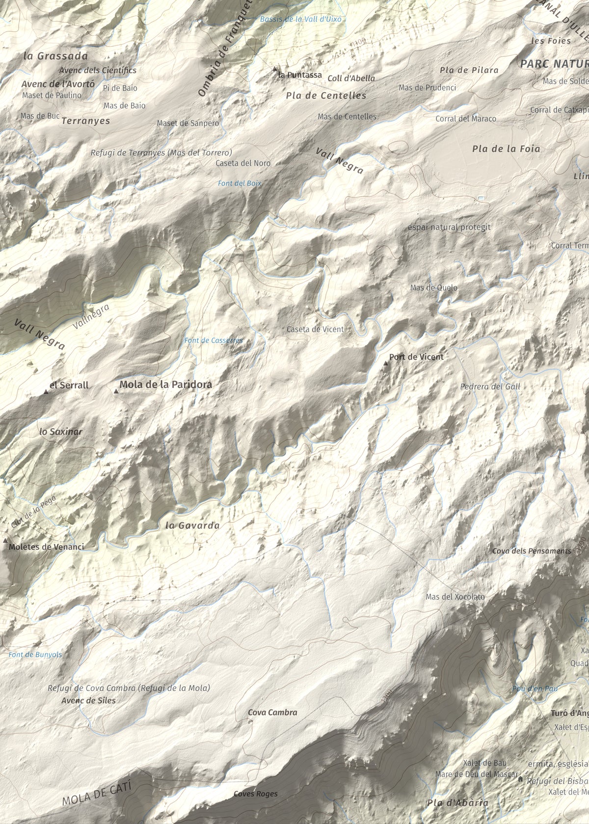 Mapa de relieve de Tosseta Rasa, 1217 m, Baix Ebre · Terra Alta, lámina 100 Cims de Trobart. Detalle de la zona inferior izquierda. 50 × 70 cm.