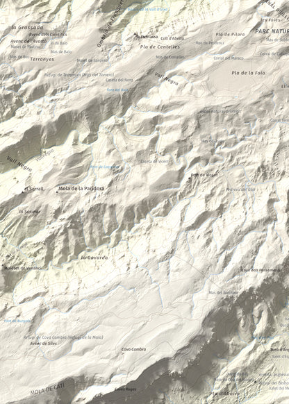 Mapa de relieve de Tosseta Rasa, 1217 m, Baix Ebre · Terra Alta, lámina 100 Cims de Trobart. Detalle de la zona inferior izquierda. 50 × 70 cm.