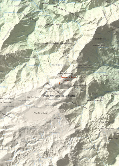 Mapa de relieve de Tosseta Rasa, 1217 m, Baix Ebre · Terra Alta, lámina 100 Cims de Trobart. Detalle de la zona central. 50 × 70 cm.