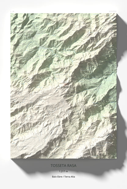 Mapa de relieve de Tosseta Rasa, 1217 m, Baix Ebre · Terra Alta, lámina 100 Cims de Trobart 61 × 91 cm.