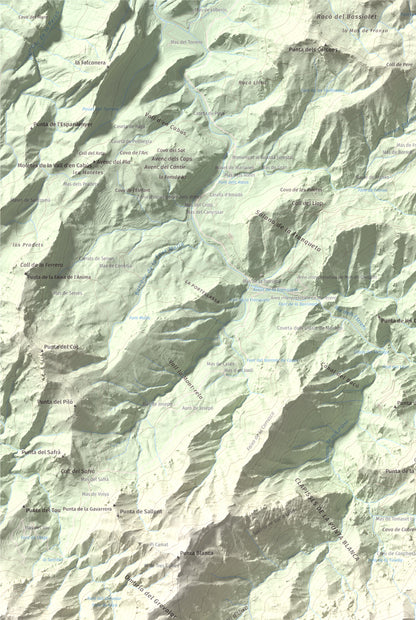 Mapa de relieve de Tosseta Rasa, 1217 m, Baix Ebre · Terra Alta, lámina 100 Cims de Trobart. Detalle de la zona superior izquierda. 61 × 91 cm.