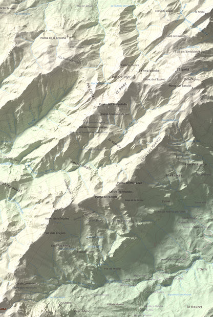 Mapa de relieve de Tosseta Rasa, 1217 m, Baix Ebre · Terra Alta, lámina 100 Cims de Trobart. Detalle de la zona superior derecha. 61 × 91 cm.