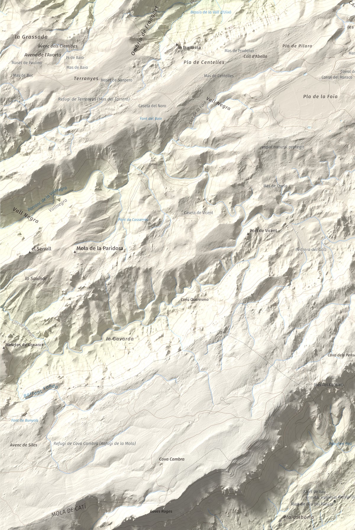 Mapa de relieve de Tosseta Rasa, 1217 m, Baix Ebre · Terra Alta, lámina 100 Cims de Trobart. Detalle de la zona inferior izquierda. 61 × 91 cm.
