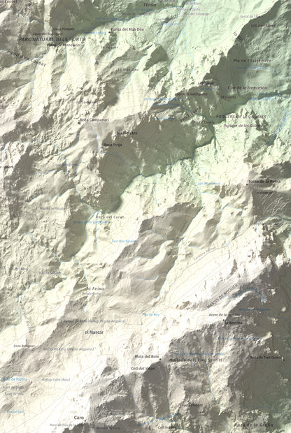 Mapa de relieve de Tosseta Rasa, 1217 m, Baix Ebre · Terra Alta, lámina 100 Cims de Trobart. Detalle de la zona inferior derecha. 61 × 91 cm.