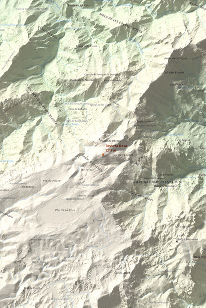 Mapa de relieve de Tosseta Rasa, 1217 m, Baix Ebre · Terra Alta, lámina 100 Cims de Trobart. Detalle de la zona central. 61 × 91 cm.