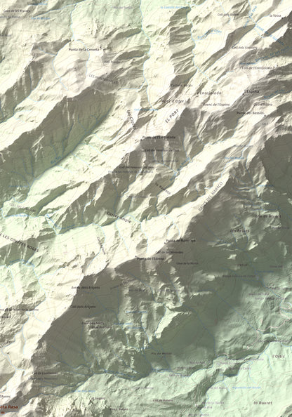 Mapa de relieve de Tosseta Rasa, 1217 m, Baix Ebre · Terra Alta, lámina 100 Cims de Trobart. Detalle de la zona superior derecha. 70 × 100 cm.