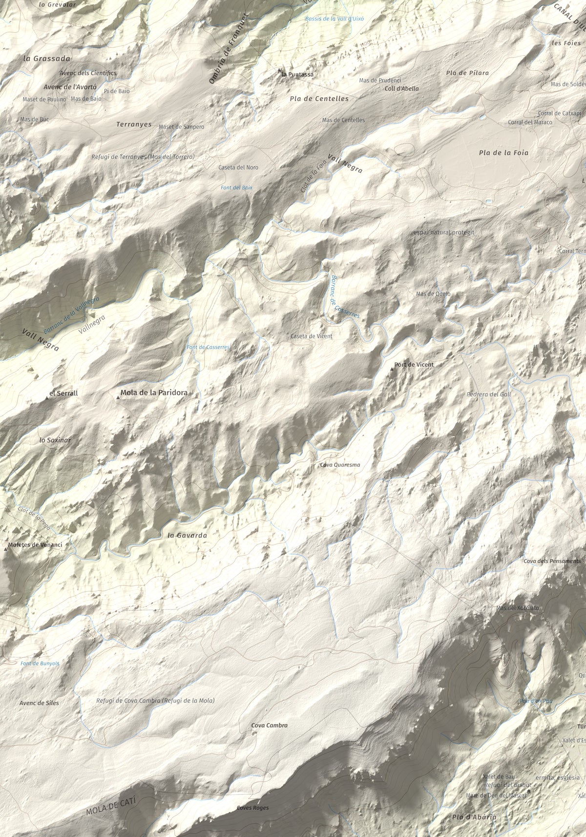 Mapa de relieve de Tosseta Rasa, 1217 m, Baix Ebre · Terra Alta, lámina 100 Cims de Trobart. Detalle de la zona inferior izquierda. 70 × 100 cm.