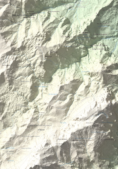 Mapa de relieve de Tosseta Rasa, 1217 m, Baix Ebre · Terra Alta, lámina 100 Cims de Trobart. Detalle de la zona inferior derecha. 70 × 100 cm.