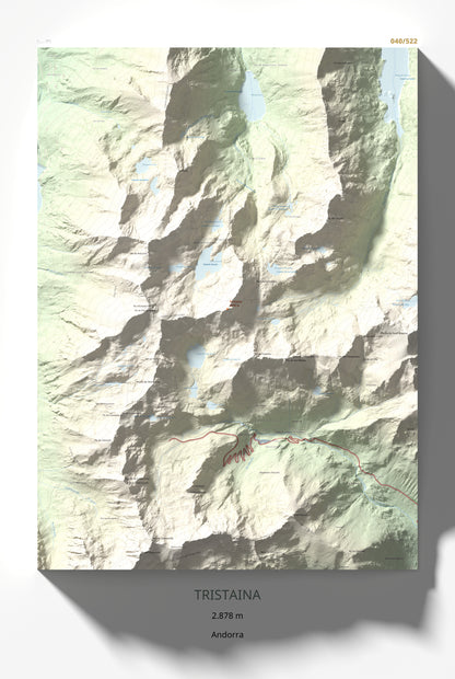 Mapa de relieve de Tristaina, 2878 m, Andorra, lámina 100 Cims de Trobart 61 × 91 cm.