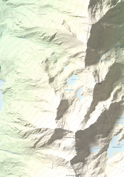 Mapa de relieve de Tristaina, 2878 m, Andorra, lámina 100 Cims de Trobart. Detalle de la zona superior izquierda. 70 × 100 cm.