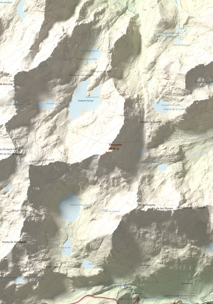 Mapa de relieve de Tristaina, 2878 m, Andorra, lámina 100 Cims de Trobart. Detalle de la zona central. 70 × 100 cm.