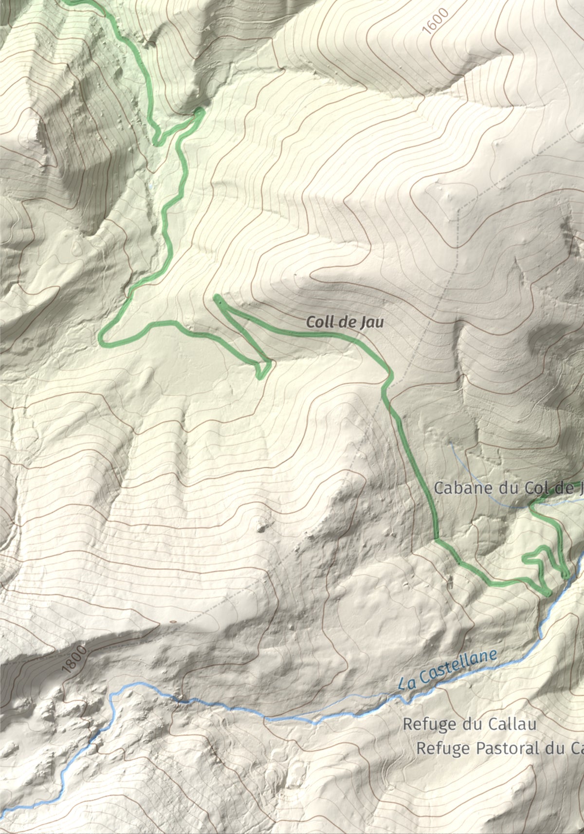 Mapa de relieve de Tuc Dormidor, 1843 m, Conflent, lámina 100 Cims de Trobart. Detalle de la zona inferior izquierda. 21 × 30 cm.