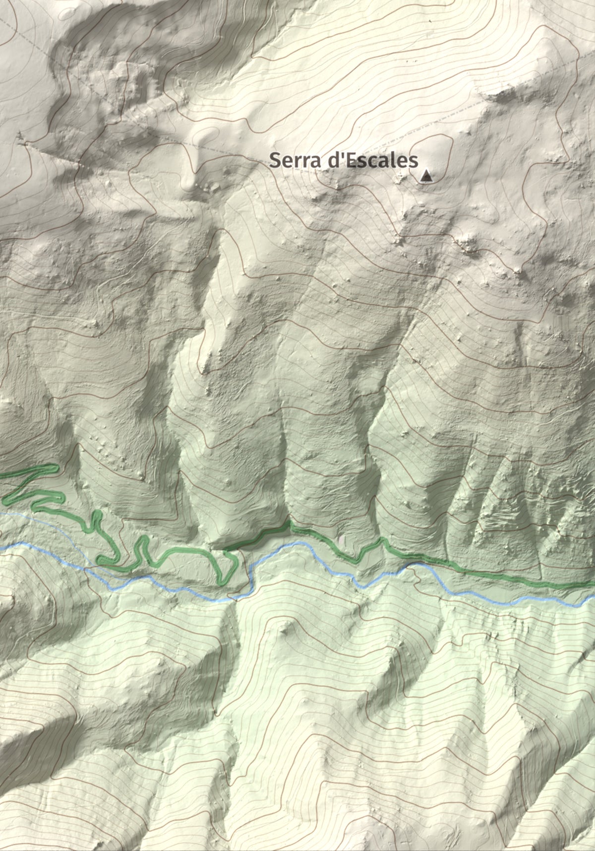 Mapa de relieve de Tuc Dormidor, 1843 m, Conflent, lámina 100 Cims de Trobart. Detalle de la zona inferior derecha. 21 × 30 cm.