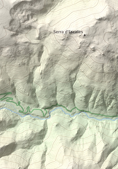 Mapa de relieve de Tuc Dormidor, 1843 m, Conflent, lámina 100 Cims de Trobart. Detalle de la zona inferior derecha. 21 × 30 cm.