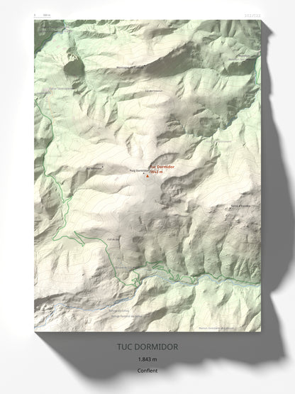 Mapa de relieve de Tuc Dormidor, 1843 m, Conflent, lámina 100 Cims de Trobart 30 × 40 cm.