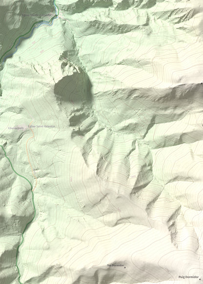 Mapa de relieve de Tuc Dormidor, 1843 m, Conflent, lámina 100 Cims de Trobart. Detalle de la zona superior izquierda. 50 × 70 cm.