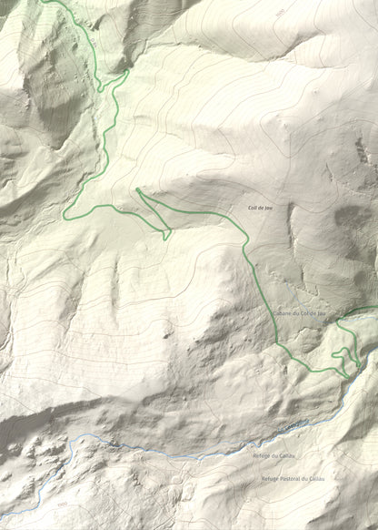 Mapa de relieve de Tuc Dormidor, 1843 m, Conflent, lámina 100 Cims de Trobart. Detalle de la zona inferior izquierda. 50 × 70 cm.