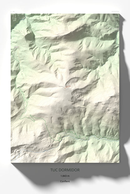 Mapa de relieve de Tuc Dormidor, 1843 m, Conflent, lámina 100 Cims de Trobart 61 × 91 cm.