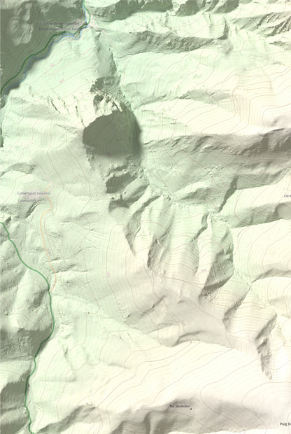 Mapa de relieve de Tuc Dormidor, 1843 m, Conflent, lámina 100 Cims de Trobart. Detalle de la zona superior izquierda. 61 × 91 cm.