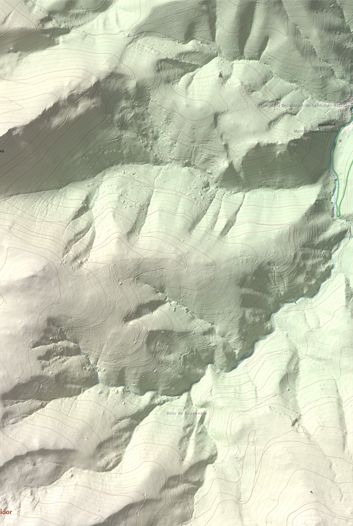 Mapa de relieve de Tuc Dormidor, 1843 m, Conflent, lámina 100 Cims de Trobart. Detalle de la zona superior derecha. 61 × 91 cm.
