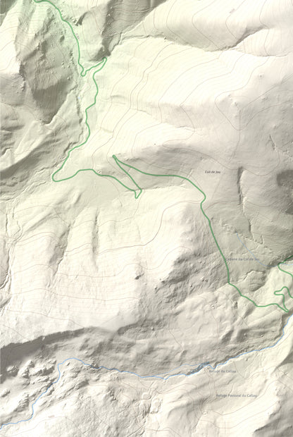 Mapa de relieve de Tuc Dormidor, 1843 m, Conflent, lámina 100 Cims de Trobart. Detalle de la zona inferior izquierda. 61 × 91 cm.
