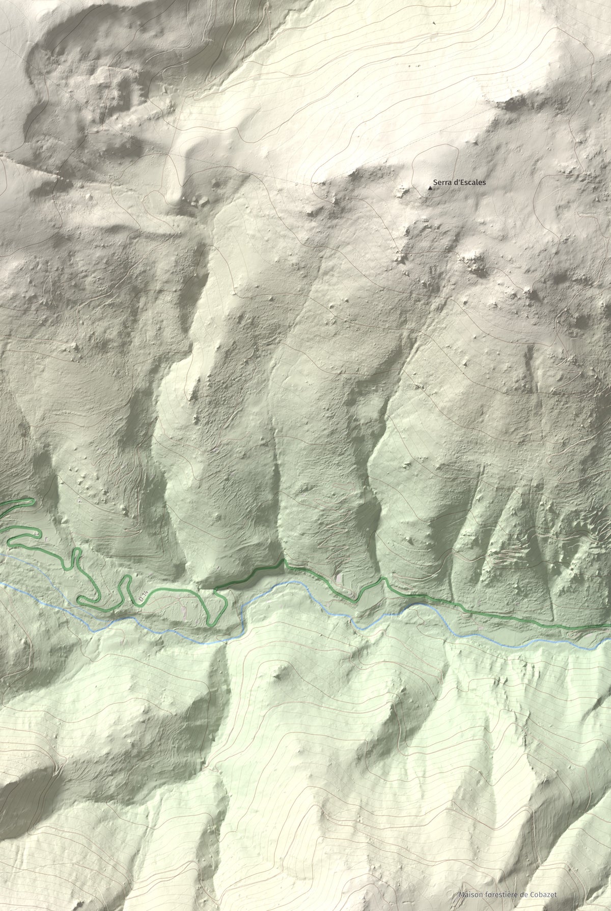 Mapa de relieve de Tuc Dormidor, 1843 m, Conflent, lámina 100 Cims de Trobart. Detalle de la zona inferior derecha. 61 × 91 cm.