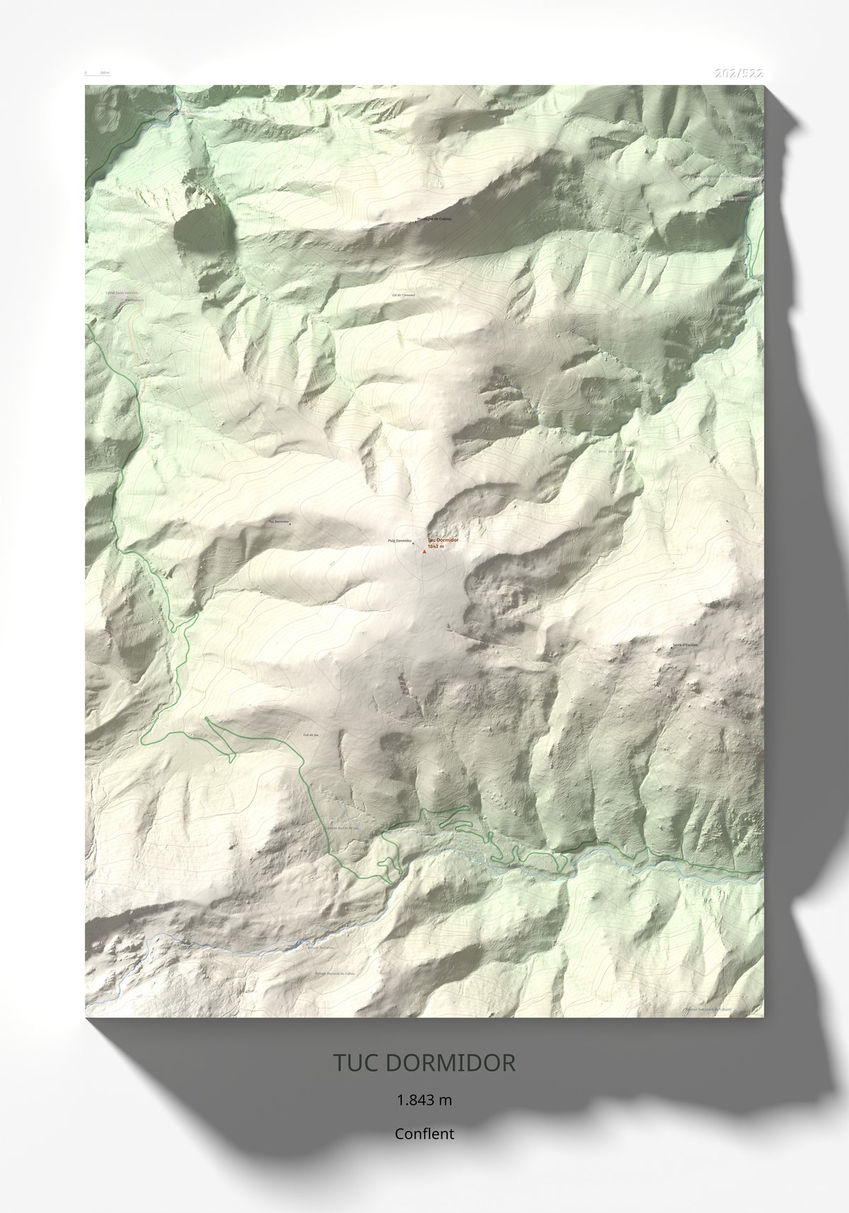 Mapa de relieve de Tuc Dormidor, 1843 m, Conflent, lámina 100 Cims de Trobart 70 × 100 cm.